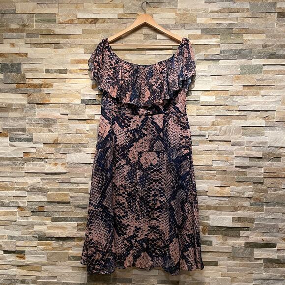 Cooper St 14 Off-Shoulder Midi Dress | Snakeskin Print, Ruffle, NWT $190 - Picture 10 of 12